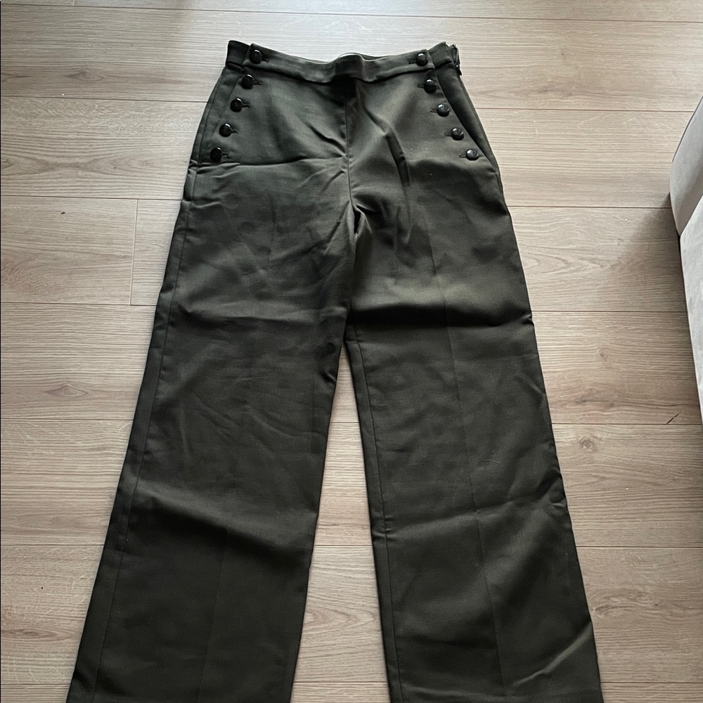 Sezane Olive Green Wide-Leg Trousers